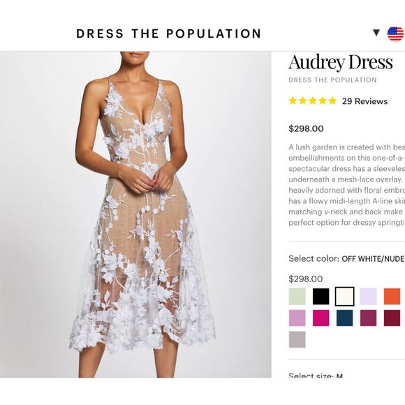 Dress the Population Dresses & Skirts - ~ Dress The Population Med Audrey Dress Lace Overlay Nude Floral Ivory Nude